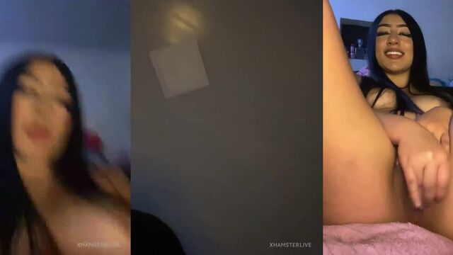 A chubby Latina model, Kitty, plays with her wet pussy using a toy