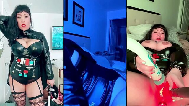 Asian big tits MILF enjoys solo masturbation with toy