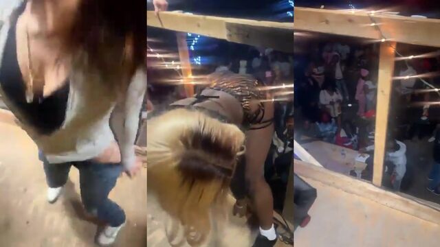 Two sexy lesbians fight in the bathroom of a car