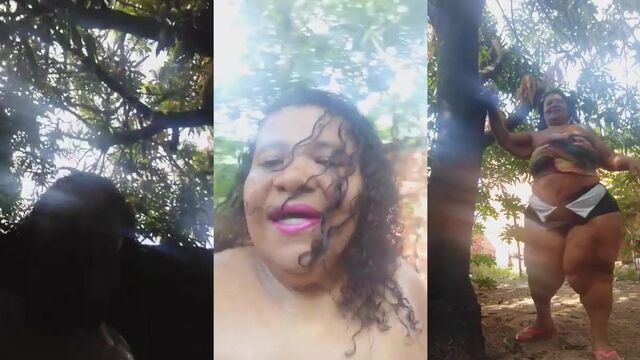 A fat old lady is having fun with her giant ass in the bathroom