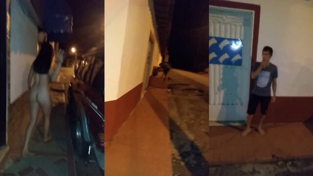 A daring woman likes to walk around the city naked and without any panties