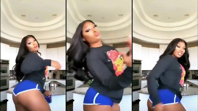 Busty ebony queen shakes her big ass in pink booty shorts