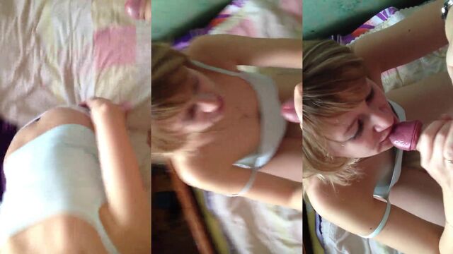 An amateur Russian blonde girl gave a blowjob to her new friend