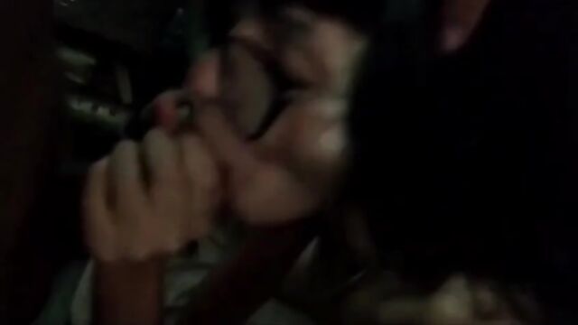 The slutty Argentine takes a hot cumshot on her glasses