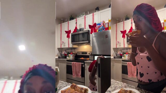 Funny ebony tits slip during live stream show