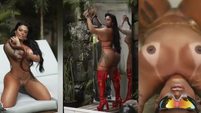 Morena tatuada se exibindo de lingerie transparente esquentando o local