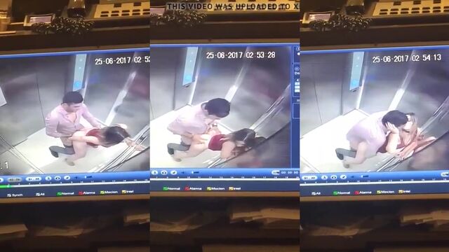 A hidden camera caught a hot Mexican Latina getting fucked in the elevator