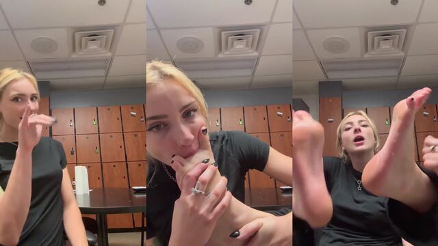 The foot diva applies lotion to her soles and rubs them slowly