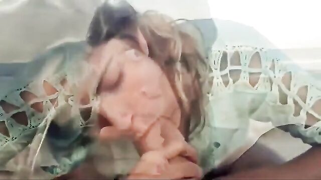 The wife skillfully performs a blowjob and swallows the cum