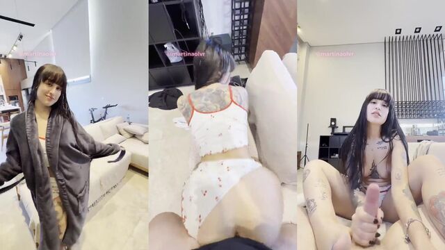 A sexy brunette with a big ass enjoys herself on the sofa in a daring scene