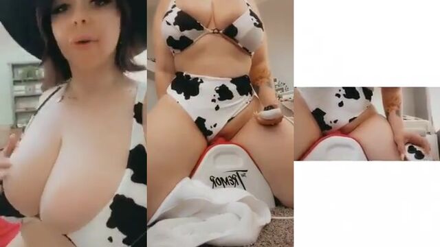 A fat BBW woman demonstrates her best cowgirl pose with intense emotion