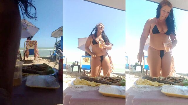 Hot Brazilian mature Dinha shows off big ass in micro bikini on YouTube