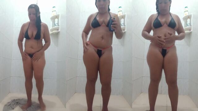 Hot mature woman shows off her big ass in thong bikini on YouTube