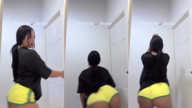Twerking with a big booty girl in a see-through blue bikini