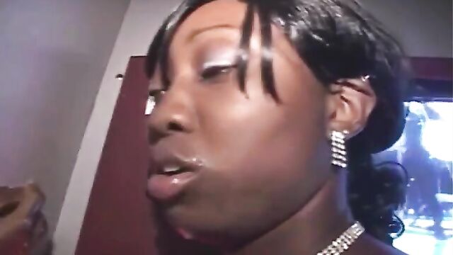 Ebony beauties get their pussy railed by BBCs in a gloryhole session