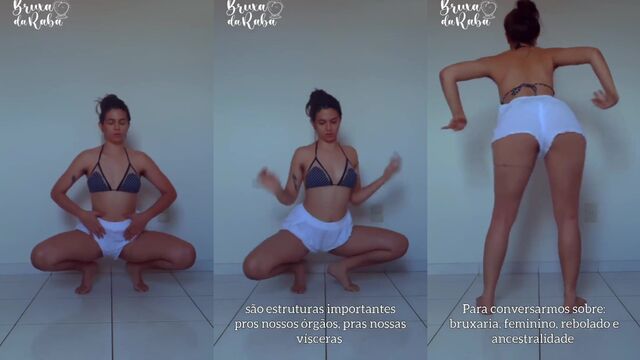 A sexy brunette woman dancing and removing her panties on Instagram