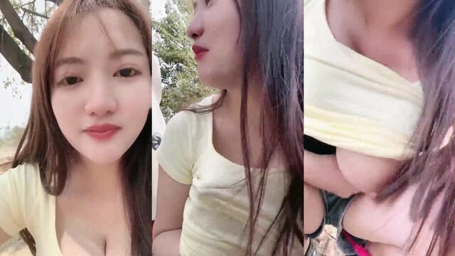 A hot Asian milk girl is walking on the street and gets fucked publicly