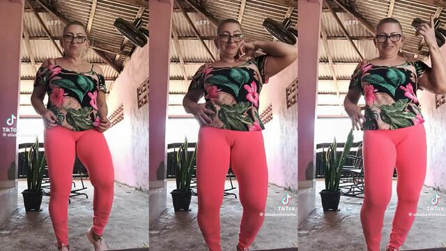 Busty granny shows off her holey pie in public