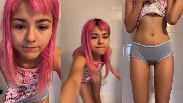 A tiny and gorgeous babe masturbates with a toy until she reaches a powerful orgasm