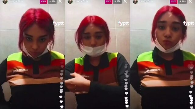 Redhead woman has a boobflash in public while at work