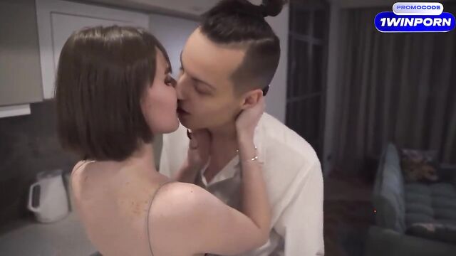 A cute girl has a passionate sex with her boyfriend in romantic setting