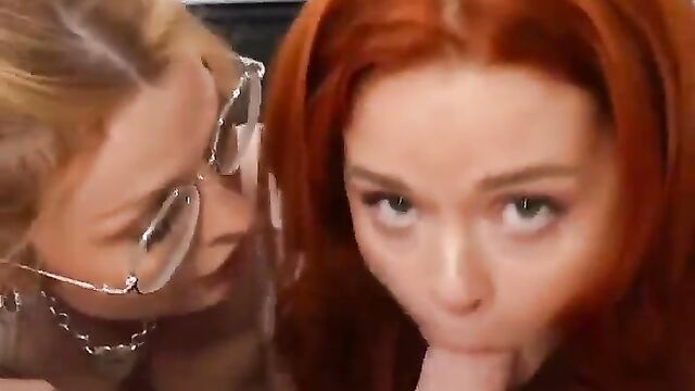 Two sluts share a lucky guy's cock in an intense FFM threesome