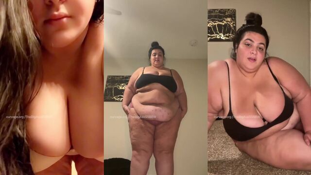 Ssbbw plays with massive fupa and rolls while cumming