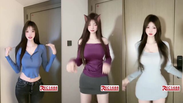 Sexy cosplay Chinese girl dancing on the table naked