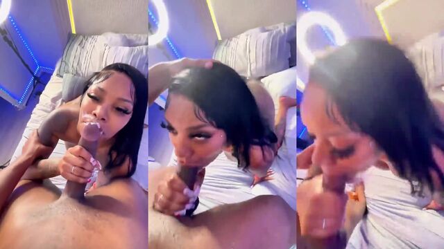 The ebony maid made a mess with the guy's dick in her mouth