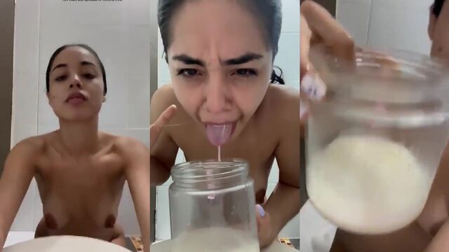 Nasty Latina woman gets her throat filled with vomit