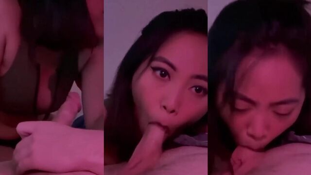 Beautiful Asian teen performs deepthroat in homemade video