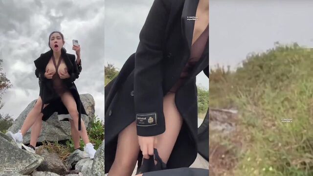 Asian couple gets fucked on the public staircase