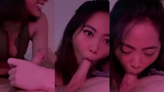 A cute and beautiful brunette makes a blowjob for a stranger