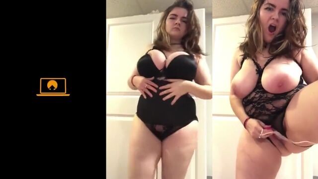 Goth BBW wears fishnet lingerie to masturbate her huge boobs