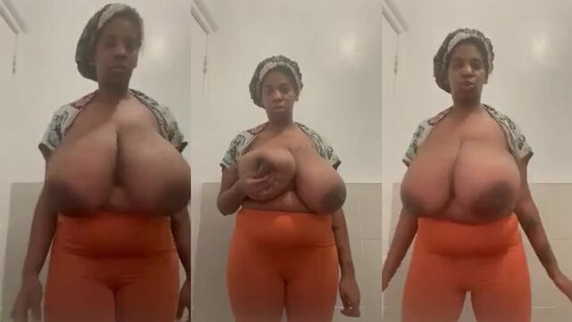 Ebony hottie with huge boobs squirts milk from her areolas