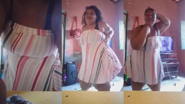 Fat granny shows off her huge ass and gets fingered in the kitchen