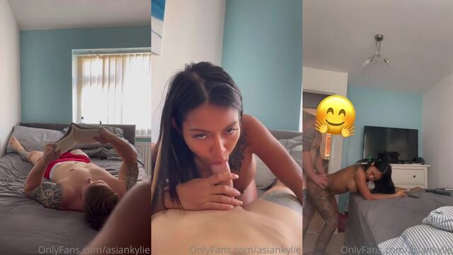 Petite Asian beauty squirts and cums in a messy facial