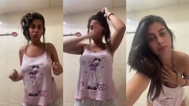 The pretty dark-haired girl showed her tits to pay for it