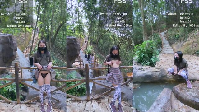 A Chinese girl peed in the river during a hike, showcasing outdoor boldness