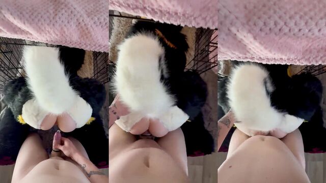 Furry woman in a dog costume has sex with her boyfriend