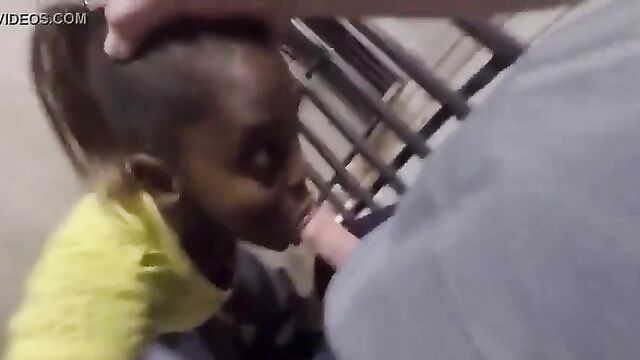 Black chick sucking white cock in an exciting raceplay scene