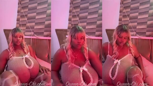 Ebony BBW Chioma Lovv shows off her huge boobs and shakes them