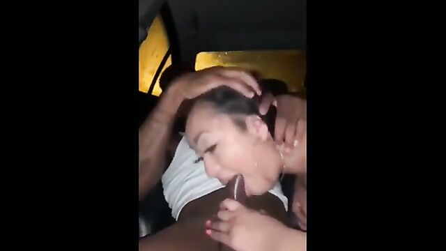 Hungry Asian woman gets her pussy filled with cum in the car