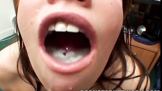 Gia Paloma chokes on a cocktail of sperm in this hot scene