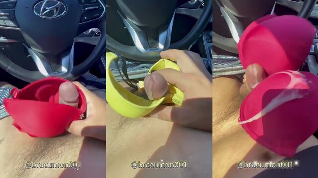 A cum shot on the bra while driving around (no oc)