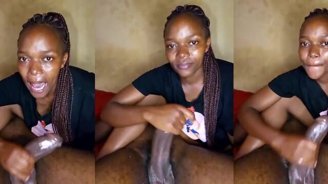 A huge dick for the pretty ebony babe in a live session