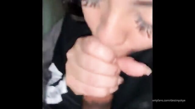 Skye Destiny receives a messy and hot blowjob, showcasing her exotic charm
