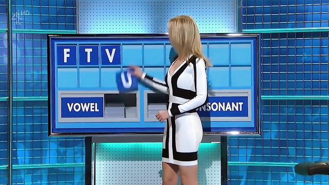 Rachel Riley takes on the Jerk Off Challenge in a tight ass dress and leggings