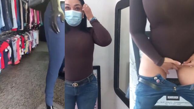 The employee of the clothing store gets masturbated by a stranger for money