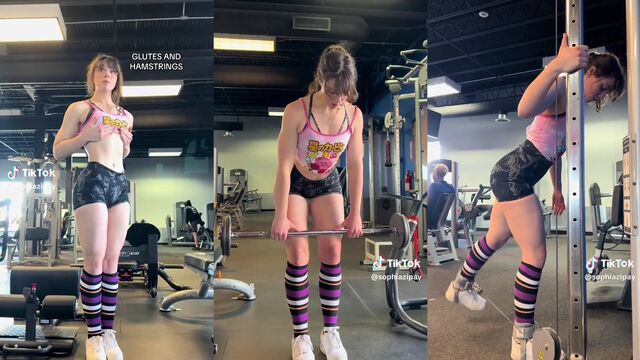 Fit TikTok girl Sophiazipay shoots her muscles for social media in the gym